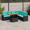 vidaXL 7-tlg. Garten-Sofagarnitur mit Kissen Schwarz Poly Rattan