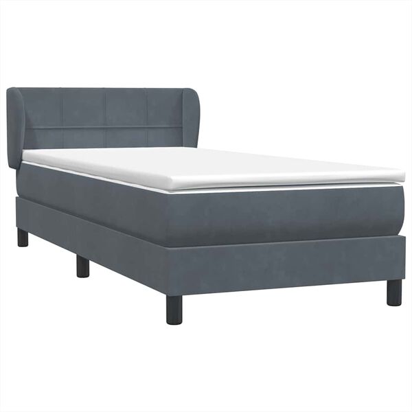 vidaXL Boxspringbett mit Matratze Dunkelgrau 100x210 cm Samt