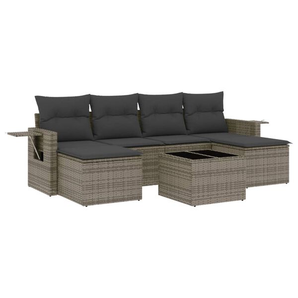 vidaXL 7-tlg. Garten-Sofagarnitur mit Kissen Grau Poly Rattan