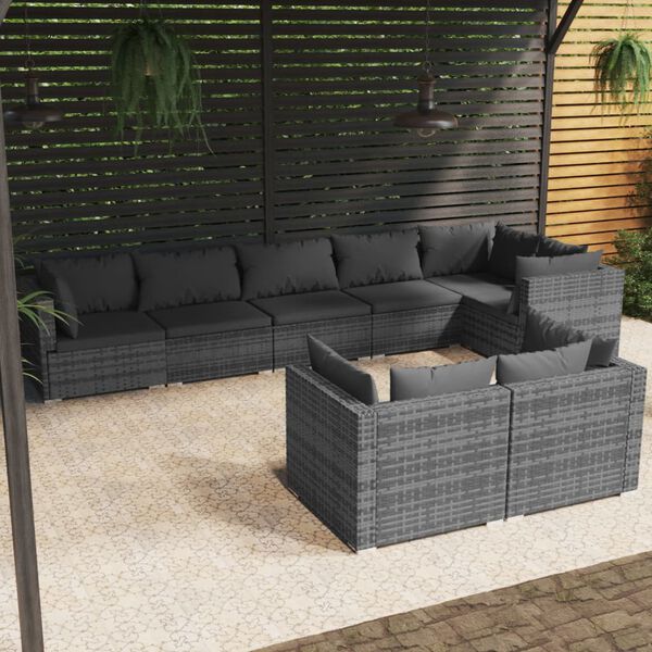 vidaXL 8-tlg. Garten-Lounge-Set mit Kissen Grau Poly Rattan