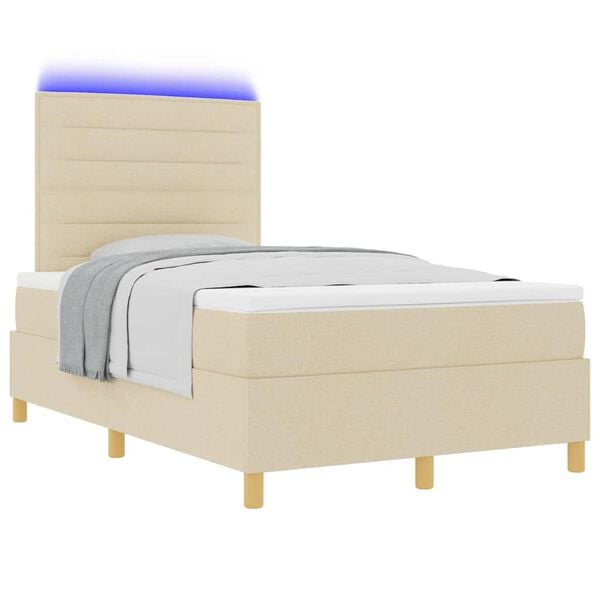 vidaXL LED Boxspringbett mit Matratze Creme 120 x 200 cm Stoff
