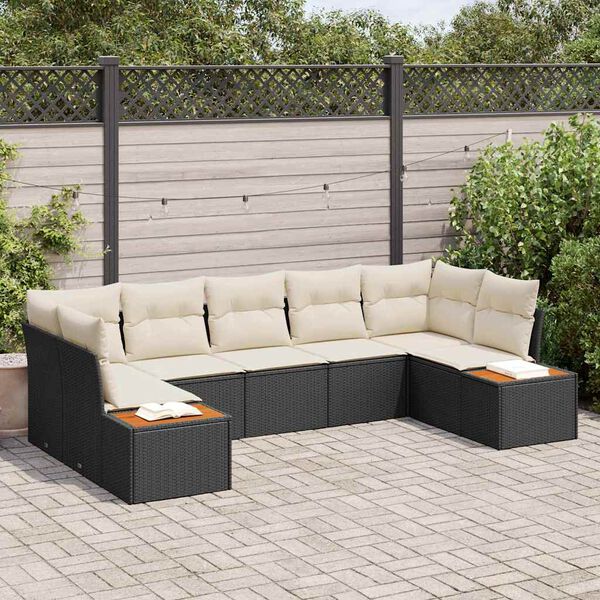 vidaXL Gartensofa-set mit Kissen 7 pcs Schwarz Poly-Rattan