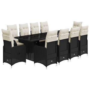 vidaXL 11-tlg. Garten-Bistro-Set mit Kissen Schwarz Poly Rattan