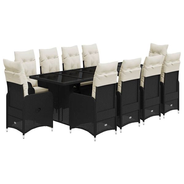 vidaXL 11-tlg. Garten-Bistro-Set mit Kissen Schwarz Poly Rattan