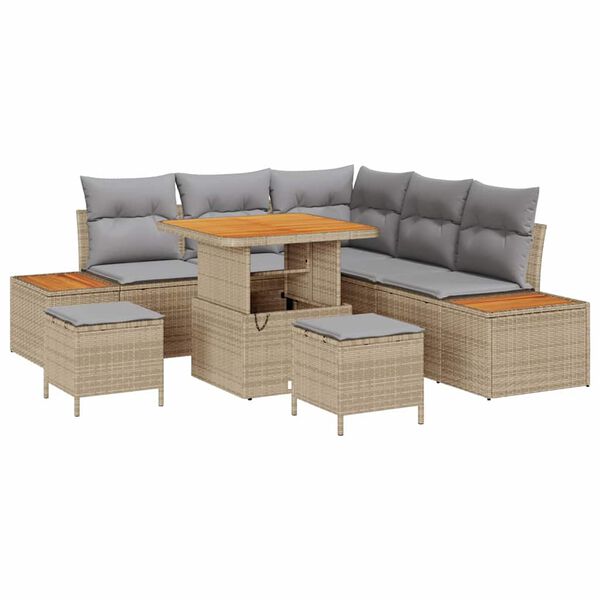 vidaXL Gartensofa-set mit Kissen mit Speicher 8 pcs Beige Poly Rattan