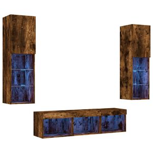 vidaXL 5-tlg. Wohnwand mit LED-Beleuchtung R&auml;uchereiche Holzwerkstoff