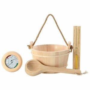 vidaXL Sauna Zubeh&ouml;r Set 4 Stk. Braun Massives Kiefernholz und Hanf
