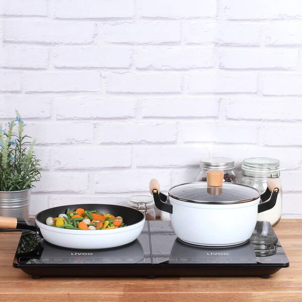 Livoo 2-tlg. Bratpfannen-Set mit Holzgriffen Wei&szlig;