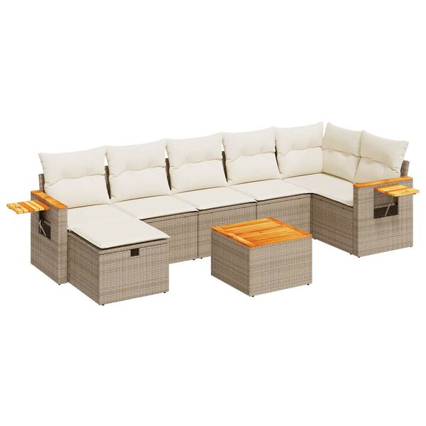 vidaXL 7-tlg. Garten-Sofagarnitur mit Kissen Beige Poly Rattan