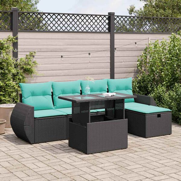 vidaXL 6-tlg. Garten-Sofagarnitur mit Kissen Grau Poly Rattan Akazie