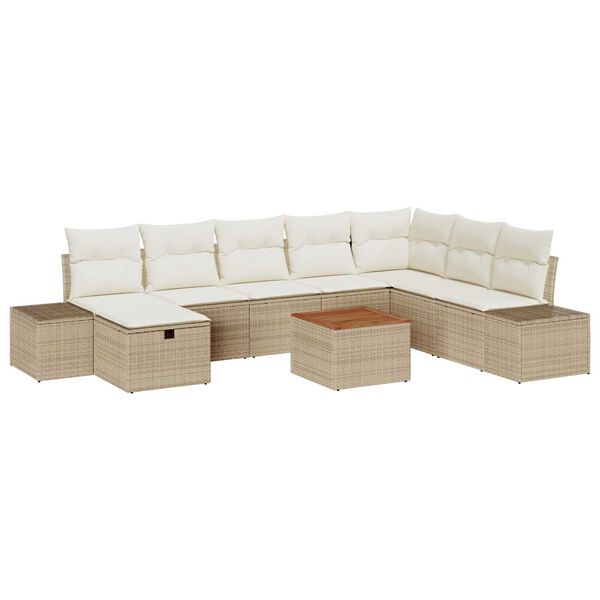 vidaXL Garten-Sofa-Set mit Kissen mit Speicher 9 pcs Beige Poly Rattan