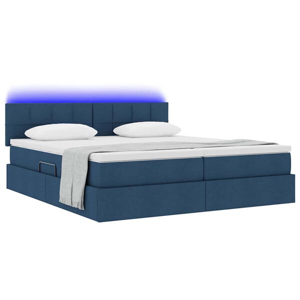 vidaXL Bett mit LED-Lichtleisten mit Kopfteil Blau 180 x 200 cm Stoff