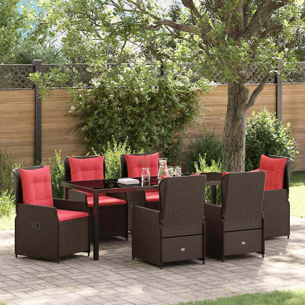 vidaXL Garten Essgruppe 7 pcs Braun Poly Rattan