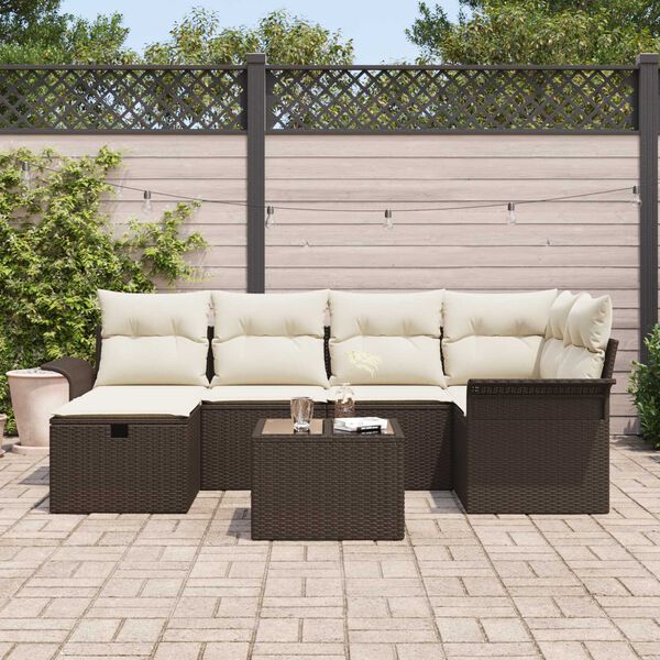 vidaXL Gartensofa-set mit Kissen 7 pcs Braun und Creme Poly-Rattan