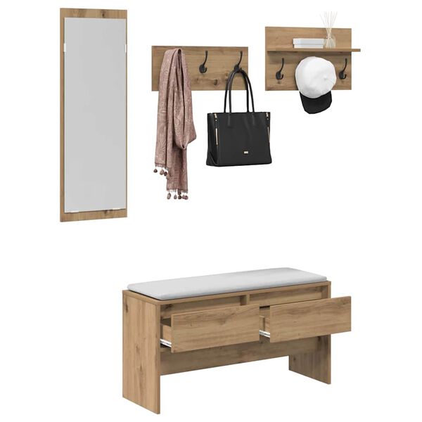 vidaXL Flurm&ouml;bel-Set mit Regal 4 pcs Kunsthandwerk Eiche Holzwerkstoff