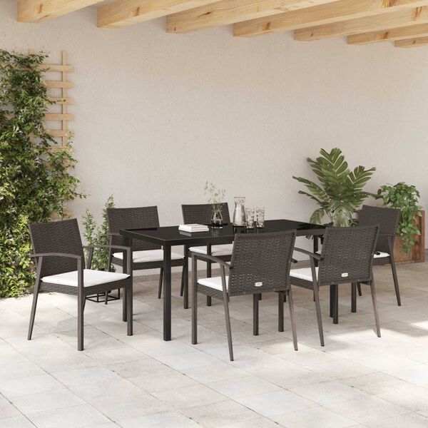 vidaXL Garten Essgruppe 7 pcs Braun und Schwarz PE-Rattan