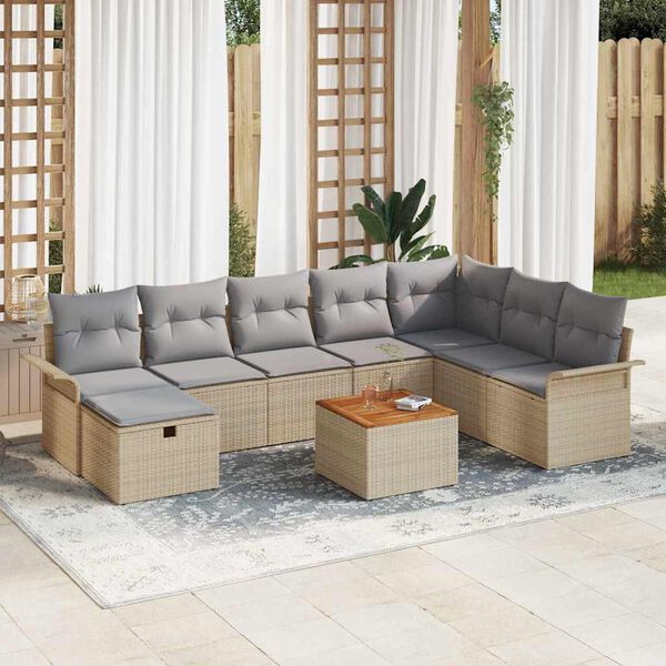 vidaXL Gartensofa-set mit Kissen mit Speicher 9 pcs Beige Poly Rattan