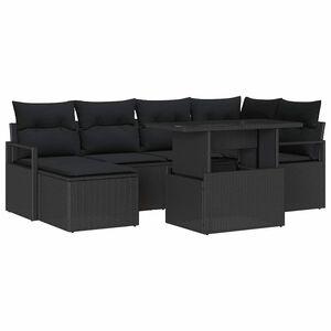 vidaXL Garten-Sofa-Set mit Kissen 7 pcs Schwarz