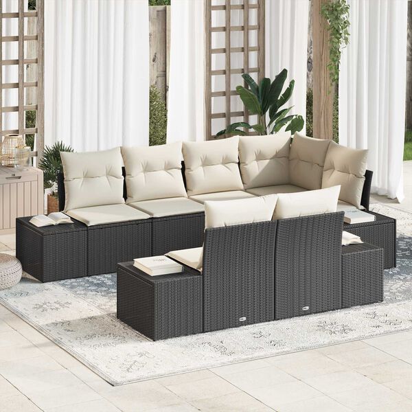 vidaXL Gartensofa-set mit Kissen 7 pcs Schwarz und Creme Poly-Rattan