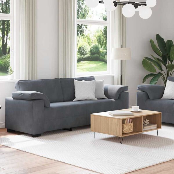 vidaXL 2-teiliges Sofa-Set mit Kissen, dunkelgrauer Samt