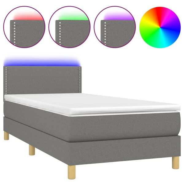 vidaXL Boxspringbett mit Matratze & LED Dunkelgrau 90x190 cm Stoff