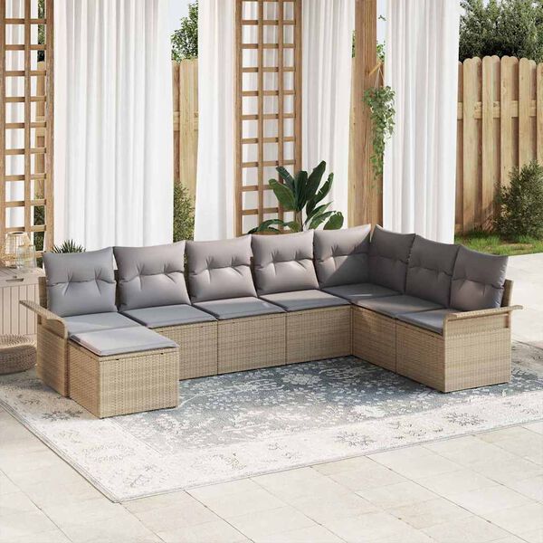 vidaXL Garten-Sofa-Set mit Kissen mit Speicher 8 pcs Beige Poly Rattan