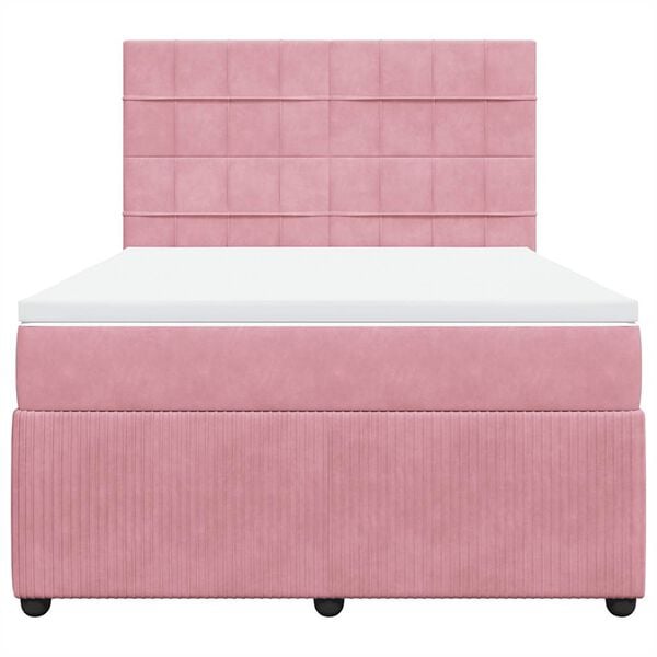 vidaXL Boxspringbett mit Matratze Rosa 140x190 cm Samt