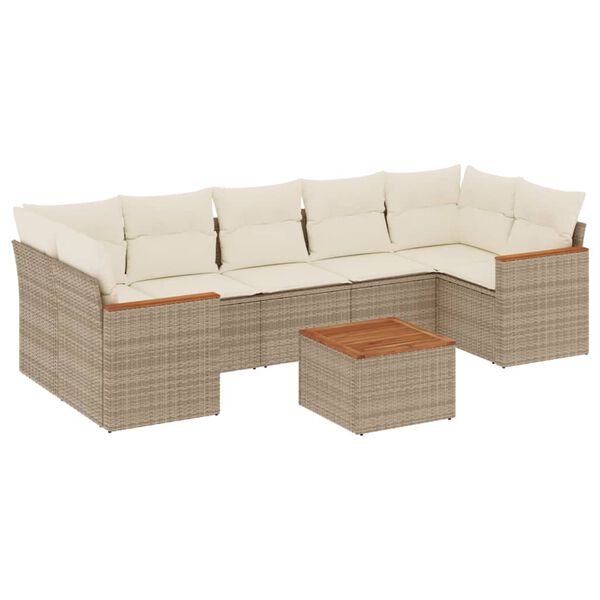 vidaXL 8-tlg. Garten-Sofagarnitur mit Kissen Beige Poly Rattan