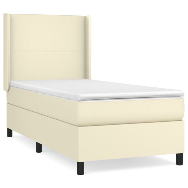 vidaXL Boxspringbett mit Matratze Creme 90x200 cm Kunstleder
