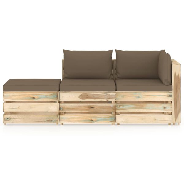 vidaXL 3-tlg. Garten-Lounge-Set mit Kissen Gr&uuml;n Impr&auml;gniertes Holz