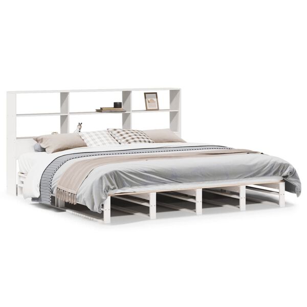 vidaXL Massivholzbett mit Regal ohne Matratze Wei&szlig; 180x200 cm