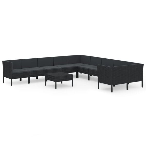 vidaXL 11-tlg. Garten-Lounge-Set mit Auflagen Poly Rattan Schwarz
