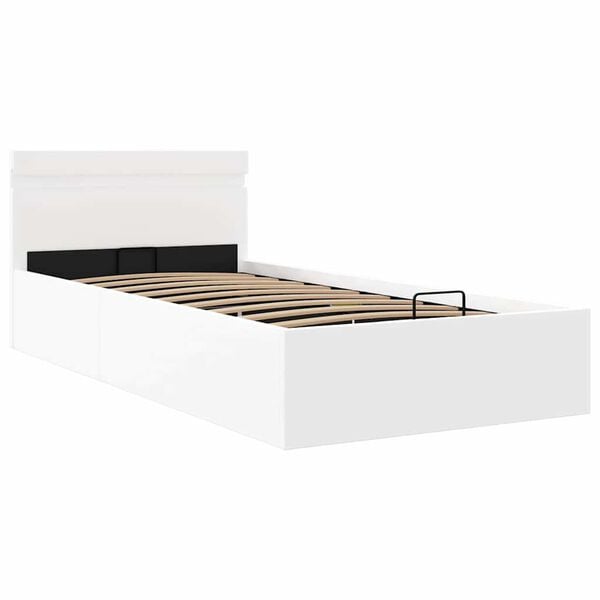 vidaXL Bett mit Bettkasten Hydraulisch LED Weiß Kunstleder 90x200cm