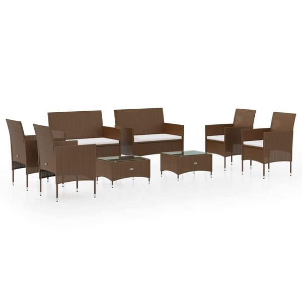 vidaXL 8-tlg. Garten-Lounge-Set mit Auflagen Poly Rattan Braun