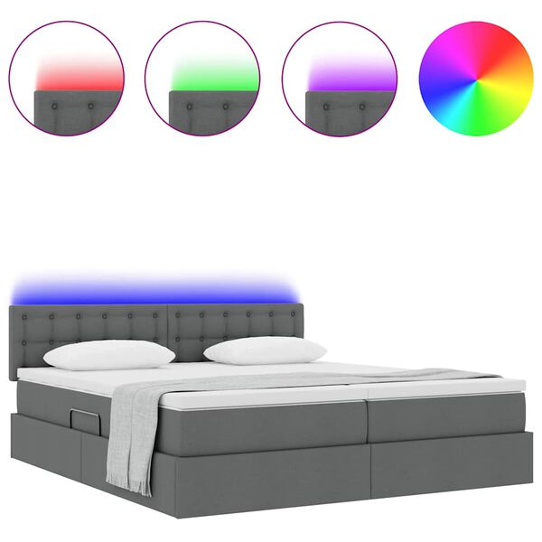 vidaXL Bett mit LED-Lichtleisten Dunkelgrau 180 x 200 cm Stoff