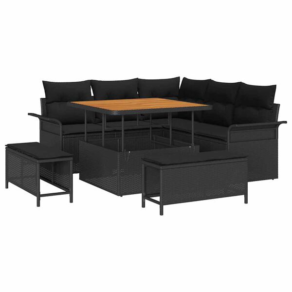 vidaXL Gartensofa-set mit Kissen 8 pcs Schwarz Poly-Rattan