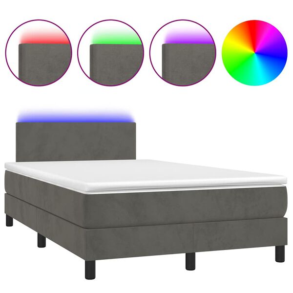 vidaXL Boxspringbett mit Matratze & LED Dunkelgrau 120x190 cm Samt