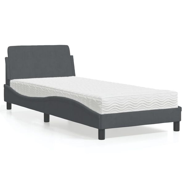 vidaXL Bett mit Matratze "Dover" Dunkelgrau 90x200 cm Samt