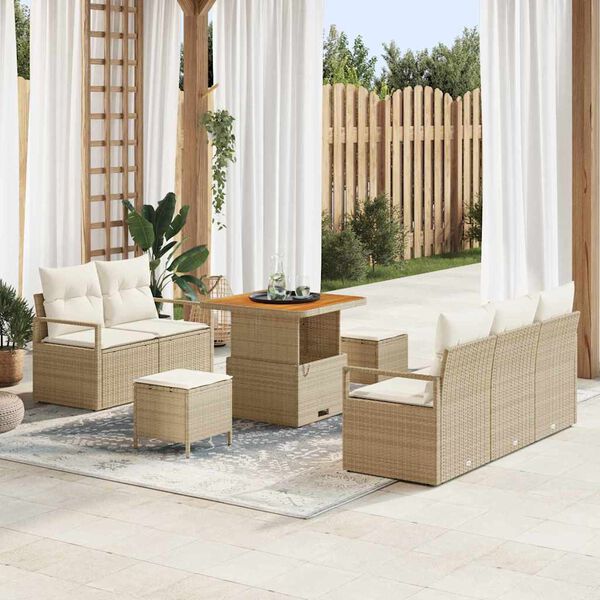 vidaXL Gartensofa-set mit Kissen 8 pcs Beige Poly-Rattan