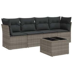 vidaXL 5-tlg. Garten-Sofagarnitur mit Kissen Grau Poly Rattan