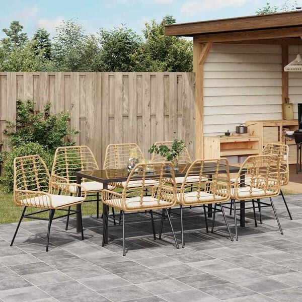 vidaXL Garten Essgruppe 9 pcs Braun Poly-Rattan