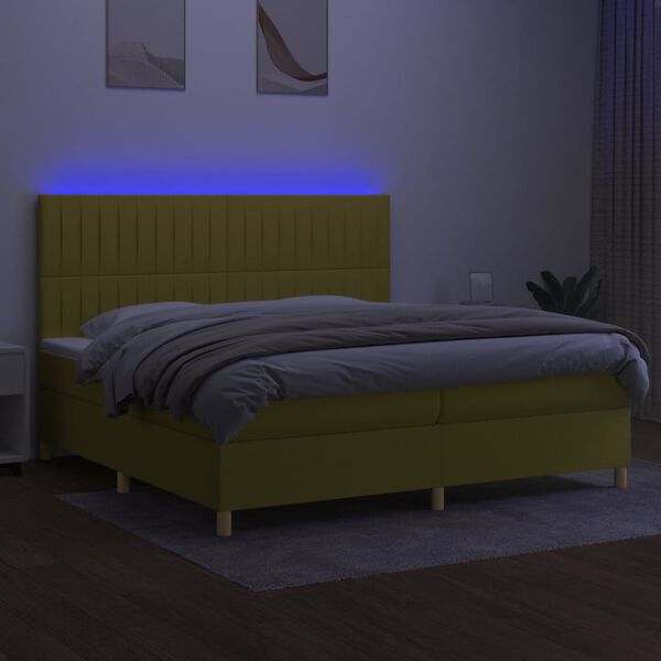 vidaXL Boxspringbett mit Matratze & LED Gr&uuml;n 200x200 cm Stoff