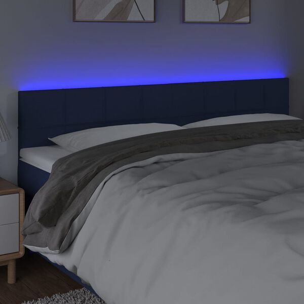 vidaXL LED Kopfteil Blau 160x5x78/88 cm Stoff