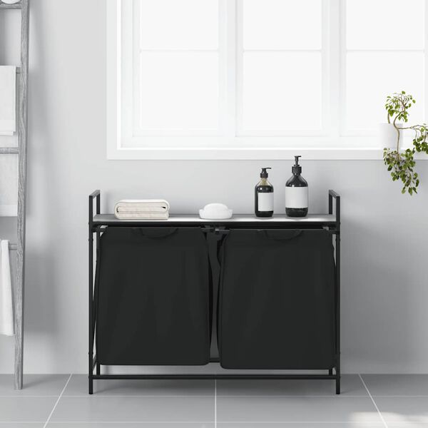 vidaXL Wäschekorb 2 Fächer mit Ablage Grau Sonoma