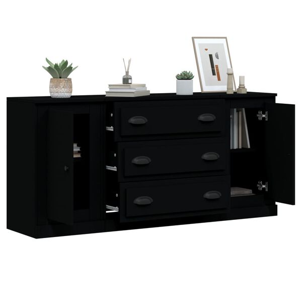 vidaXL Sideboards 3 Stk. Schwarz Holzwerkstoff