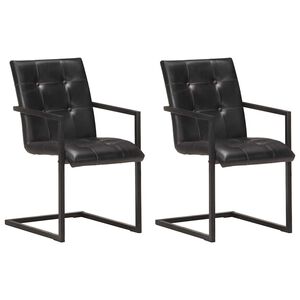 vidaXL Freischwinger 2 Stk. Schwarz Echtleder