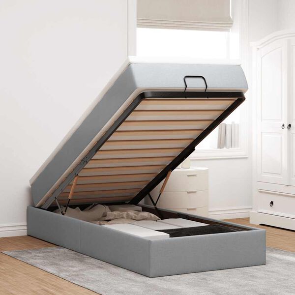 vidaXL Ottoman-Bett mit Matratze Hellgrau 100x200 cm Stoff