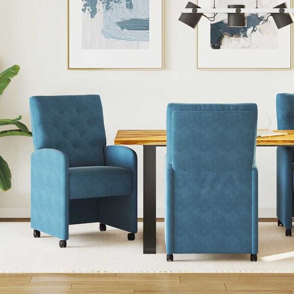 vidaXL Esszimmerst&uuml;hle mit Rollen 2 pcs Blau 58 x 67 x 97 cm Samt