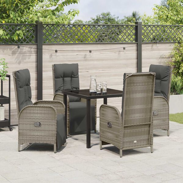 vidaXL Garten Essgruppe mit Kissen 5 pcs Grau Poly-Rattan