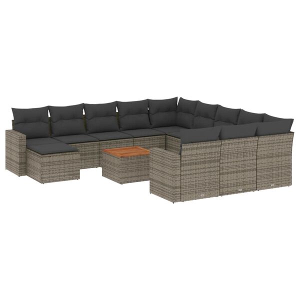 vidaXL 13-tlg. Garten-Sofagarnitur mit Kissen Grau Poly Rattan